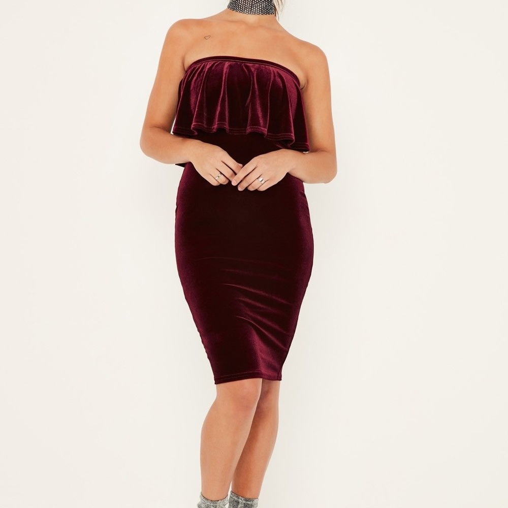 Burgundy Velvet Strapless Dress